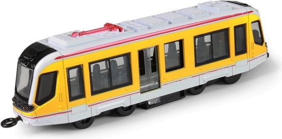 Metallig gul sporvogn 20 cm med pull-back