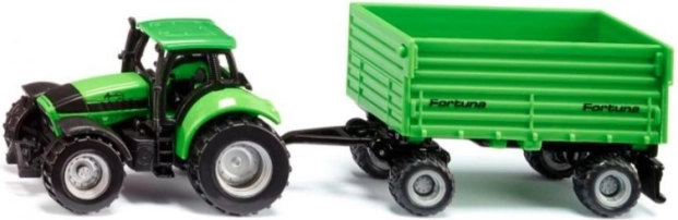 Siku traktor Deutz-Fahr med to-akslet Fortuna-trailer