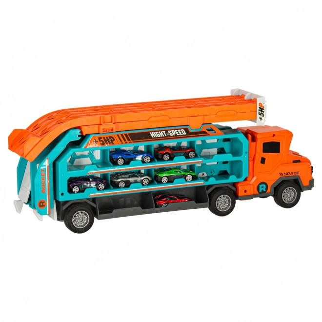 Racerbane med tovogn og transporter 6 dele - orange