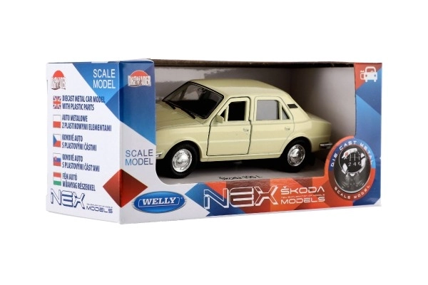 Auto Welly Škoda 105L metal/plast 11cm 1:34-39 på fri hjul 4 farver i æske 15x7x7cm