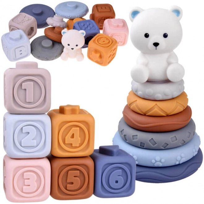 Bløde gummi sensoriske blokke pyramide puslespil med bamse ZA4819