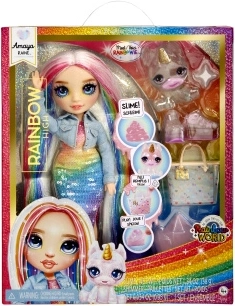 Rainbow High Amaya – klassisk modedukke med slim og enhjørningekæledyr