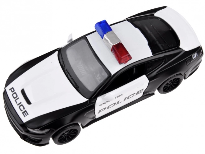Metall politibil Ford Shelby GT350 i skala 1:32 med lys- og blinkeffekter