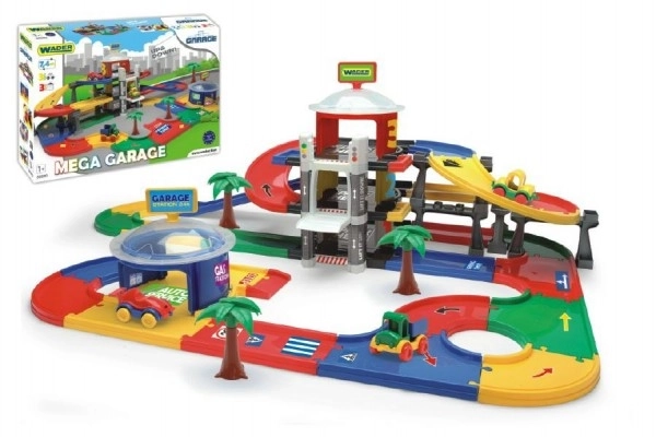 Mega garage 3 etager plast 7,4m + 3 biler i æske 79x53x14cm Wader