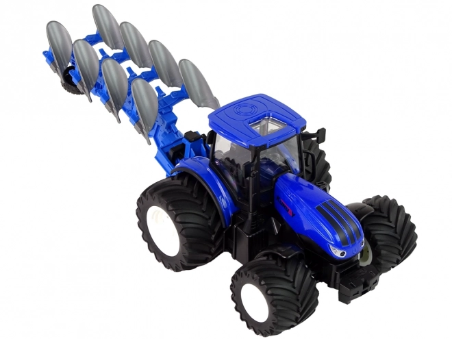 Fjernstyret traktor 1:24 Blå metalplov