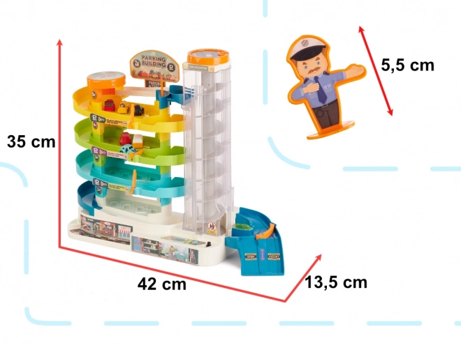 Parkeringshus med 4 niveauer, elektrisk elevator + 6 biler