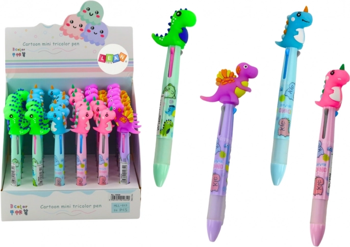 Multifarvet kuglepen med skyder – 3 farver dinosaur
