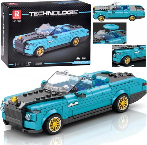 Technic byggesæt – blå retro cabriolet med gyldne hjul, 417 dele