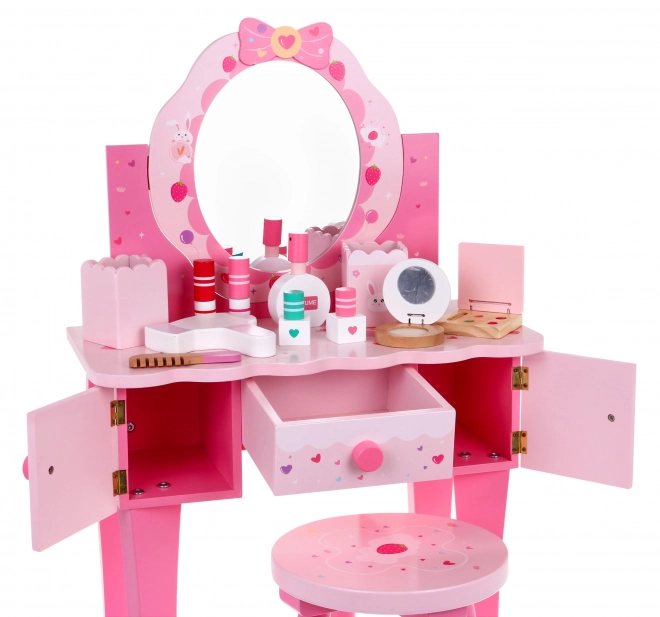Træ toiletbord med skammel til piger Hjemmeskønhedssalon Makeup + tilbehør