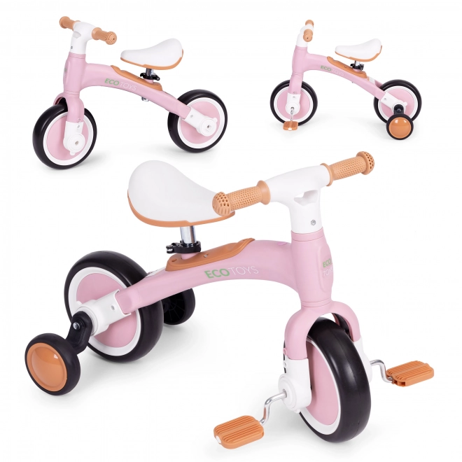 Balanceløbecykel med pedaler - træningshjul 3-i-1 ECOTOYS – Růžové