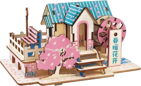 Woodcraft træ 3D-puslespil Forårshus
