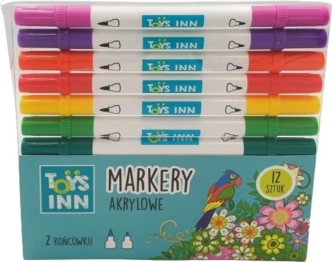 Acrylmarkører med dobbel spids, sæt med 12 stk.