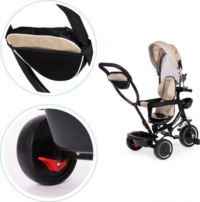 ECOTOYS Trecykel med tag og styrestang beige