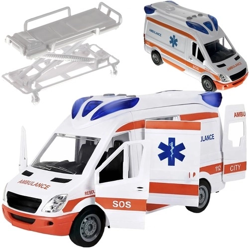 Børneambulance med båre og lyssignaler