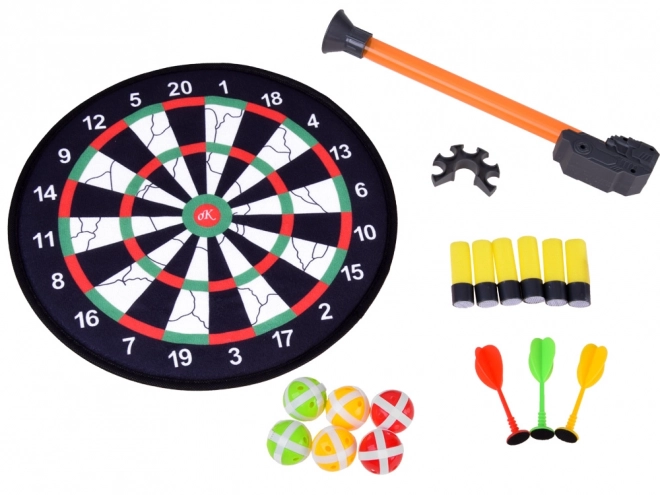 Skive med velcro og pile samt skumammunition