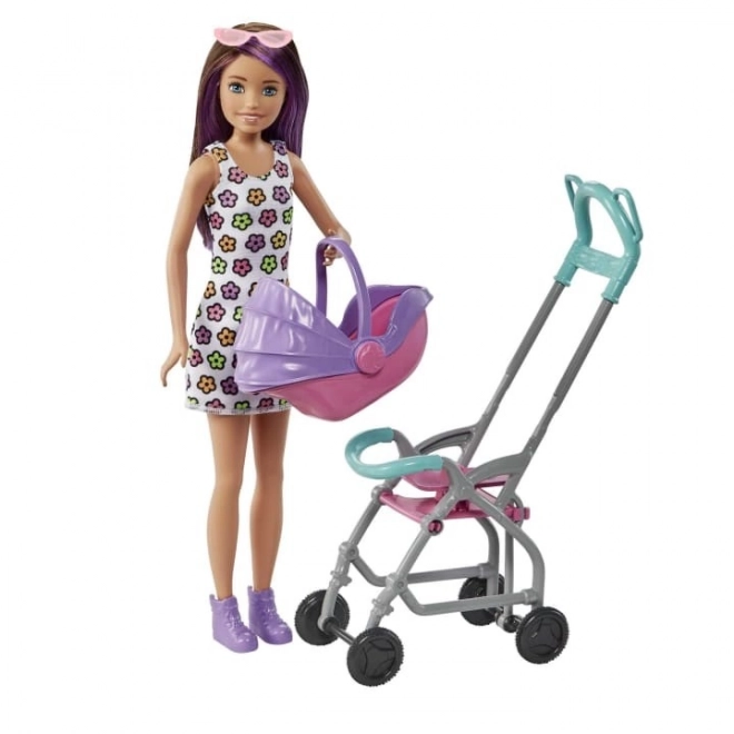 Dukke Barbie Babysitter Skipper Klapvogn + sæt til baby