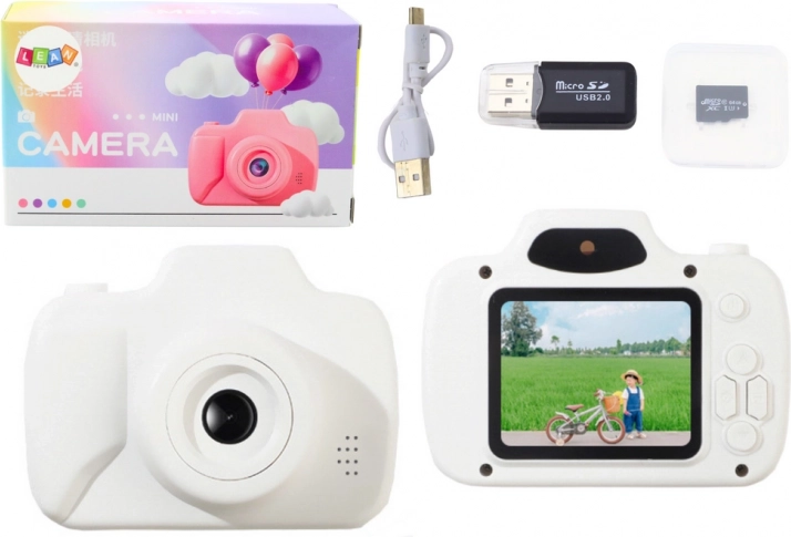 Kamera til børn Fotooptagelse Spille hukommelseskort 64GB hvid