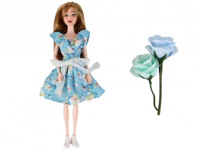 Emily Baby Doll Forårs lange hår Blå kjole Blomst