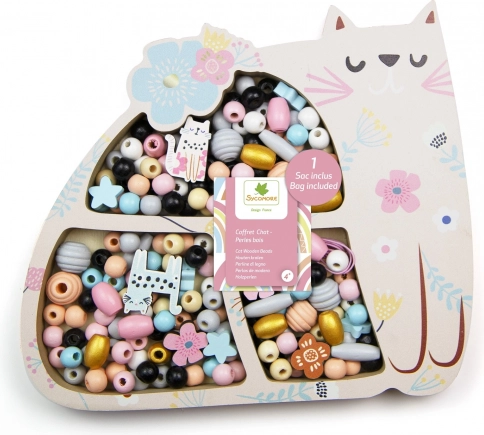 Træperler i pastelfarver formet som kat