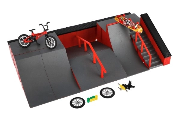 Skatepark - ramper, fingercykel, finger skateboard plast med tilbehør i 2 farver i boks 43x25x12cm
