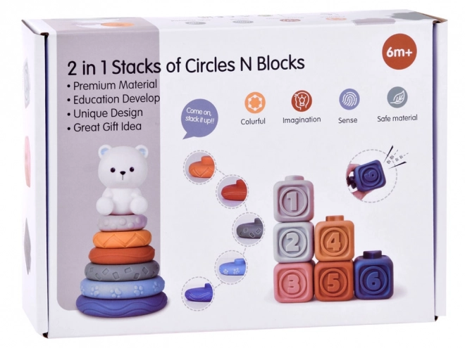 Bløde gummi sensoriske blokke pyramide puslespil med bamse ZA4819