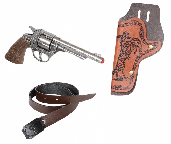 Metal metal cowboy revolver med hylster 8 patroner Gonher
