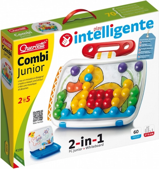 Quercetti mosaik COMBI JUNIOR 2-i-1 – kuffert med mosaik og hvid tavle