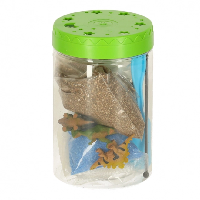 Terrarium til plantning med LED-lampe og dinosaurer