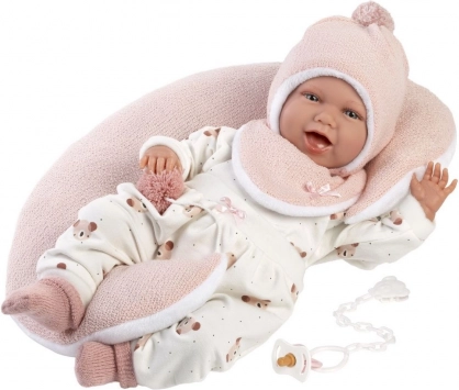 Dukke baby Mimi 42 cm med halvmåneformet pude