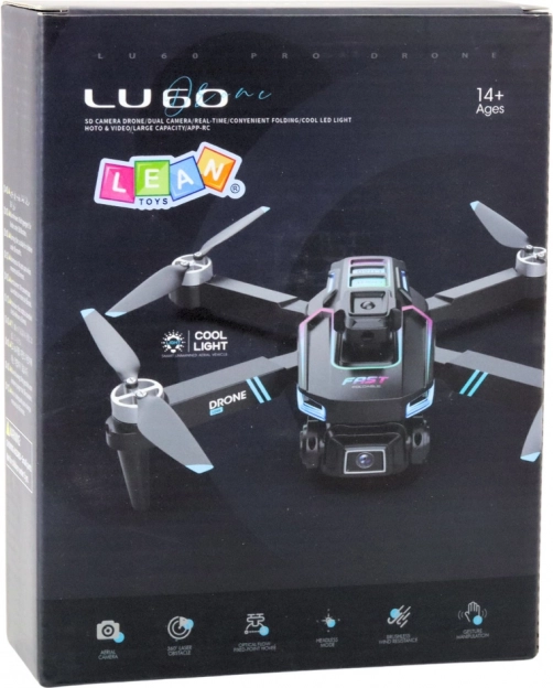 Drone LU60 med dobbelt HD-kamera og LED-lys sort