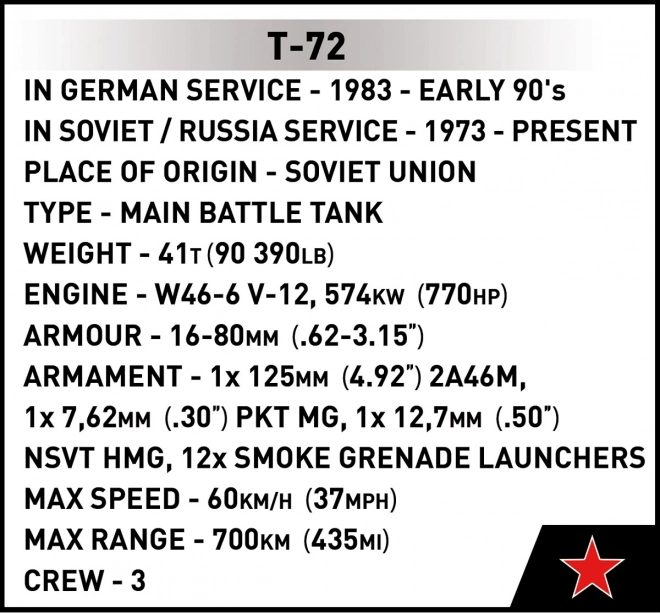 COBI 2625 Væbnede Styrker T-72 (DDR/SOVIET), 1:35, 680 k, 1 f
