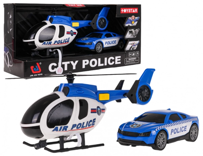 Sæt helikopter + politibil