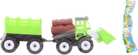 Plasttraktor med frontlæsser og trailer til børn