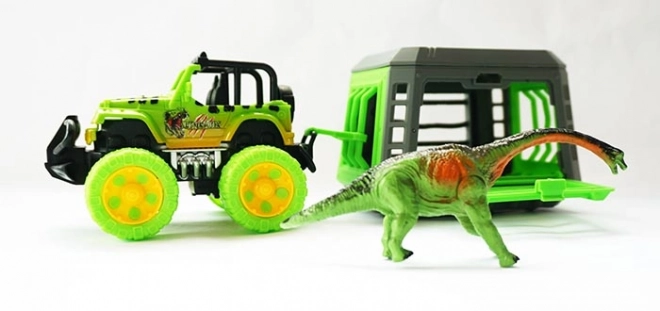 Jeep med trailer og dinosaur
