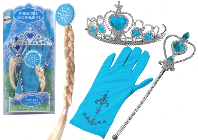 Sæt med prinsessetilbehør Prinsessestav Handsker Krone Snedronningen