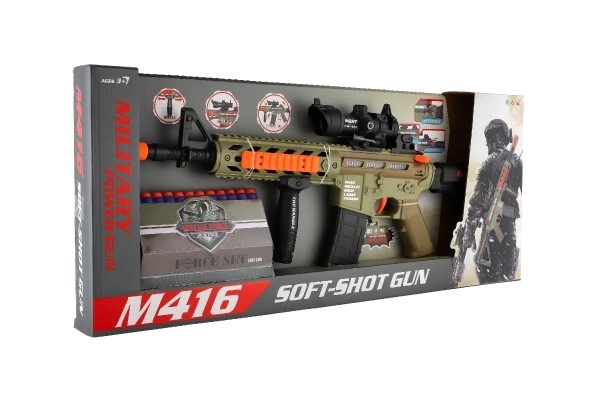 Skumgevær med skumammunition + 12 stk. patroner plast 60cm med lys, lyd i æske 65x27x6cm på batterier
