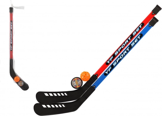 Sæt med landhockeystave med floorballbold og puck