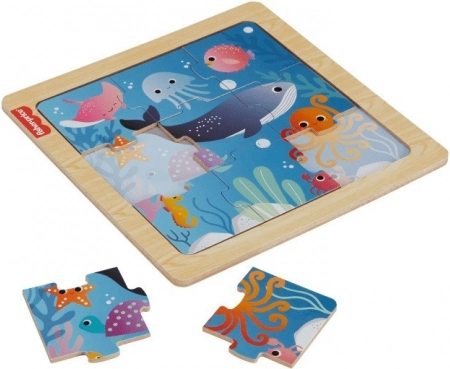 Træpuslespil Fisher-Price – ocean, 9 brikker