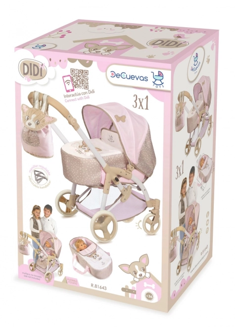 DeCuevas 81643 Foldbar dukkevogn 3 i 1 med bæretaske DIDI 2021 - 75 cm