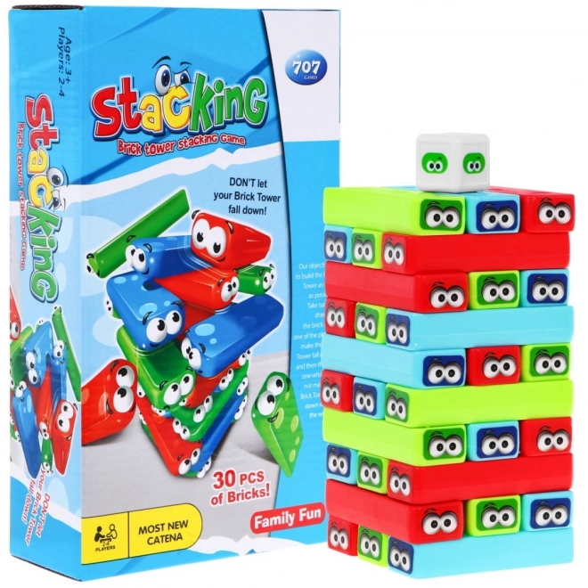 Mini Arcade Spil Jenga til børn 3+ Byggetårn + 30 farverige klodser + terninger