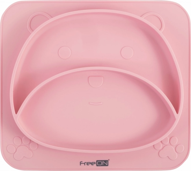 Silikonetallerken Bjørn med sugekop, rosa