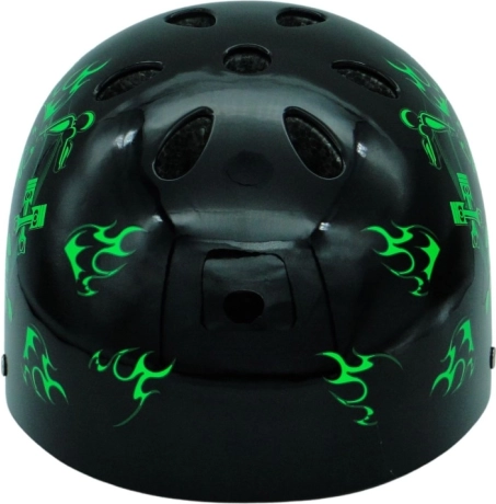 Cykel- og skatehjelm med kraniemotiv sort-grøn M (55–58 cm)