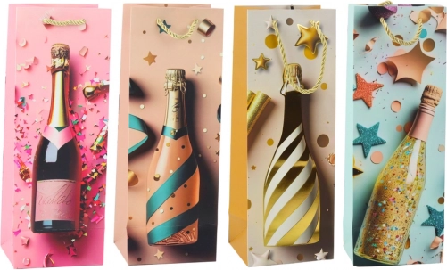 Papir gavepose til flaske Champagne pastel 35 × 12 × 9 cm