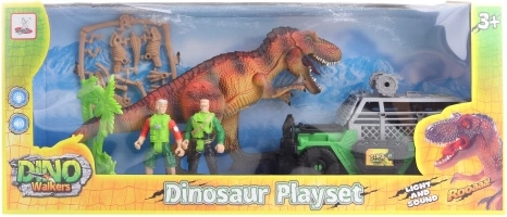 Sæt med batteridinosaur og terrængående bil