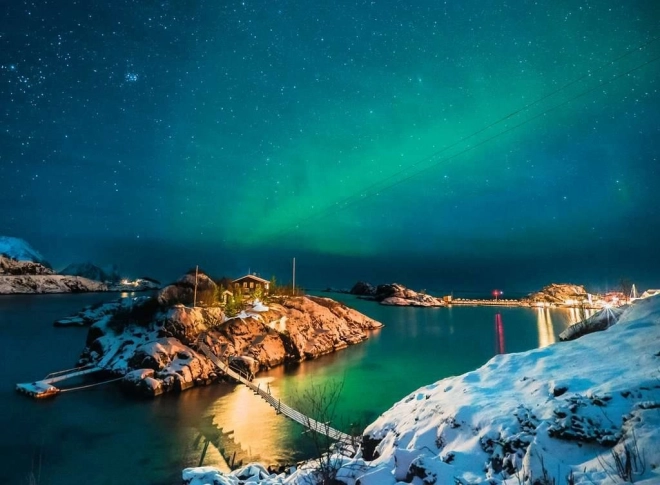 Puslespil 500 brikker Nordlys over Bergsfjord