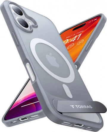 Torras Pstand etui til iPhone 16 Plus i titan-grå