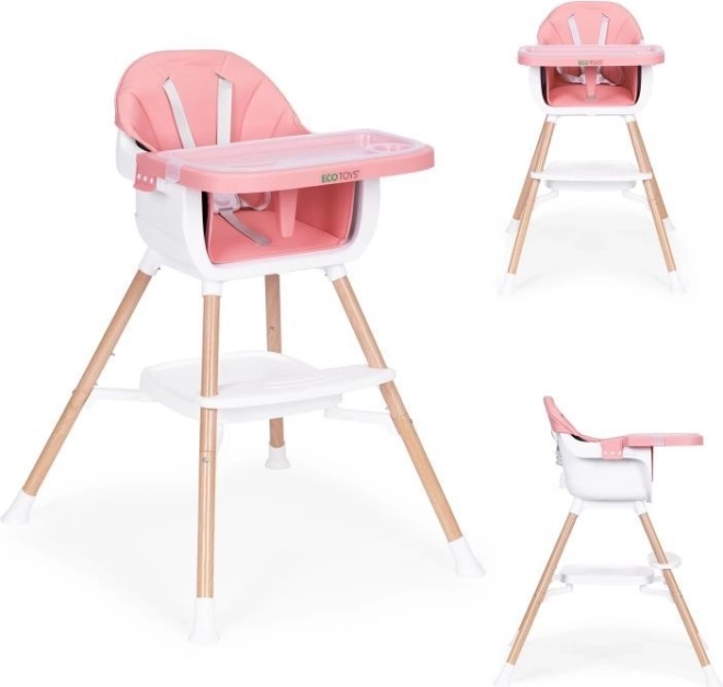 Høj barnestol 2-i-1, lyserød, ECOTOYS