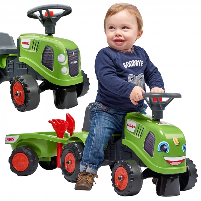 Ride-on traktor Claas grøn med rat og trailer
