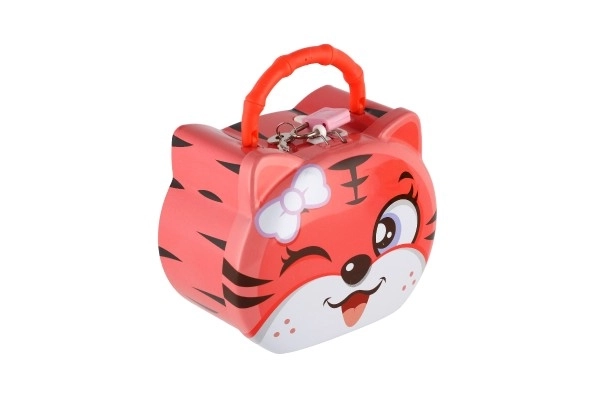 Sparebøsse kat/killing metal med lås 14x12cm 3 farver i plastikæske