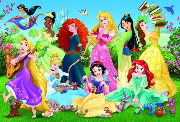 Puslespil Charmerende prinsesser/Disney 100 stykker 41x27,5 cm i kassen 29x19x4 cm